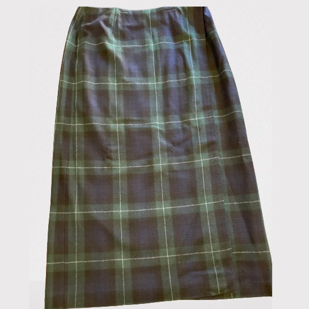 Eddie Bauer Blue & Green Tartan Plaid Wool Blend Lined Skirt
